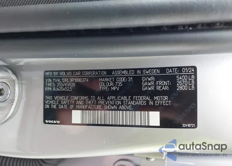 2024 Volvo Xc60 B5 Plus Dark Theme из США, поврежденный, VIN YV4L12RL9R1886374